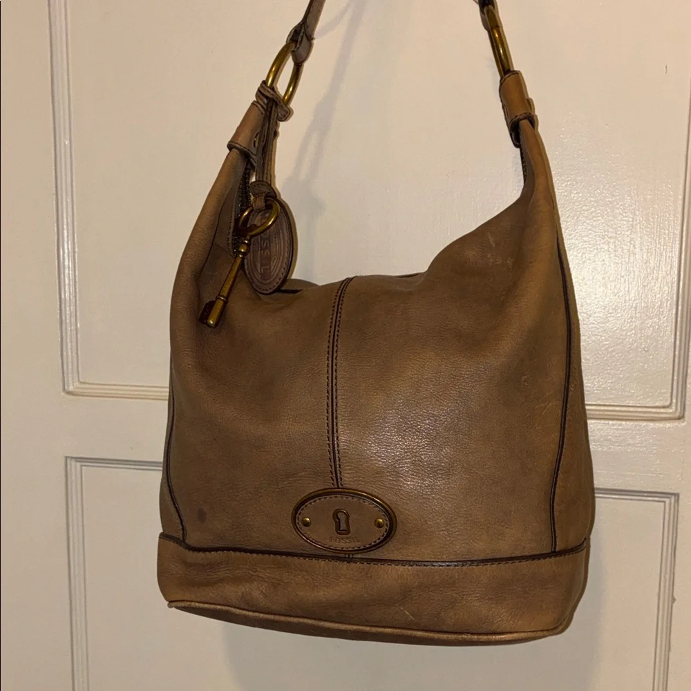 Fossil Tan Leather Hobo Bag BOHO WESTERN COWBOYCORE BOHEMIAN OLD MONEY